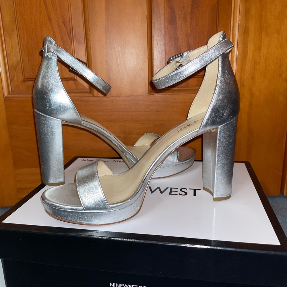 Silver 4 inch Sandal Block Heels